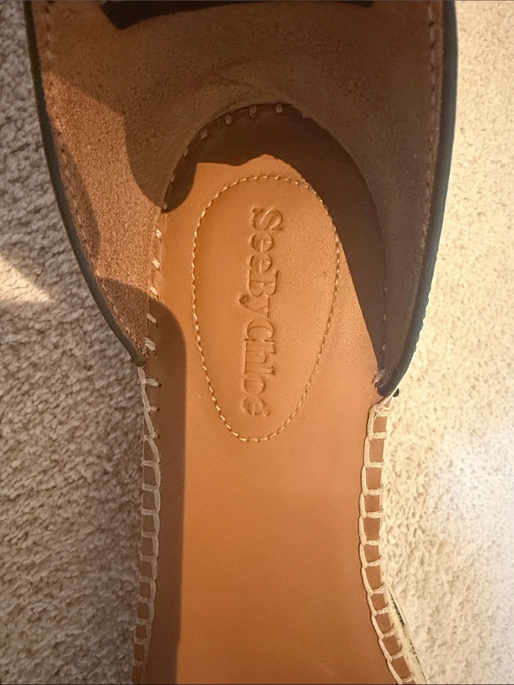 See By Chloe Black Leather Platform Espadrille Sandals with Gold Buckles
